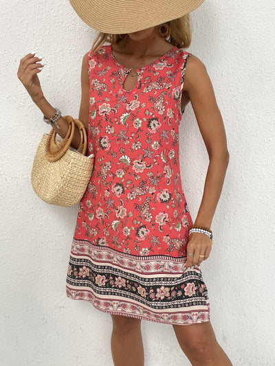 Ethno Blumenprint Sommerkleid Ärmellos Locker & Luftig für Urlaub