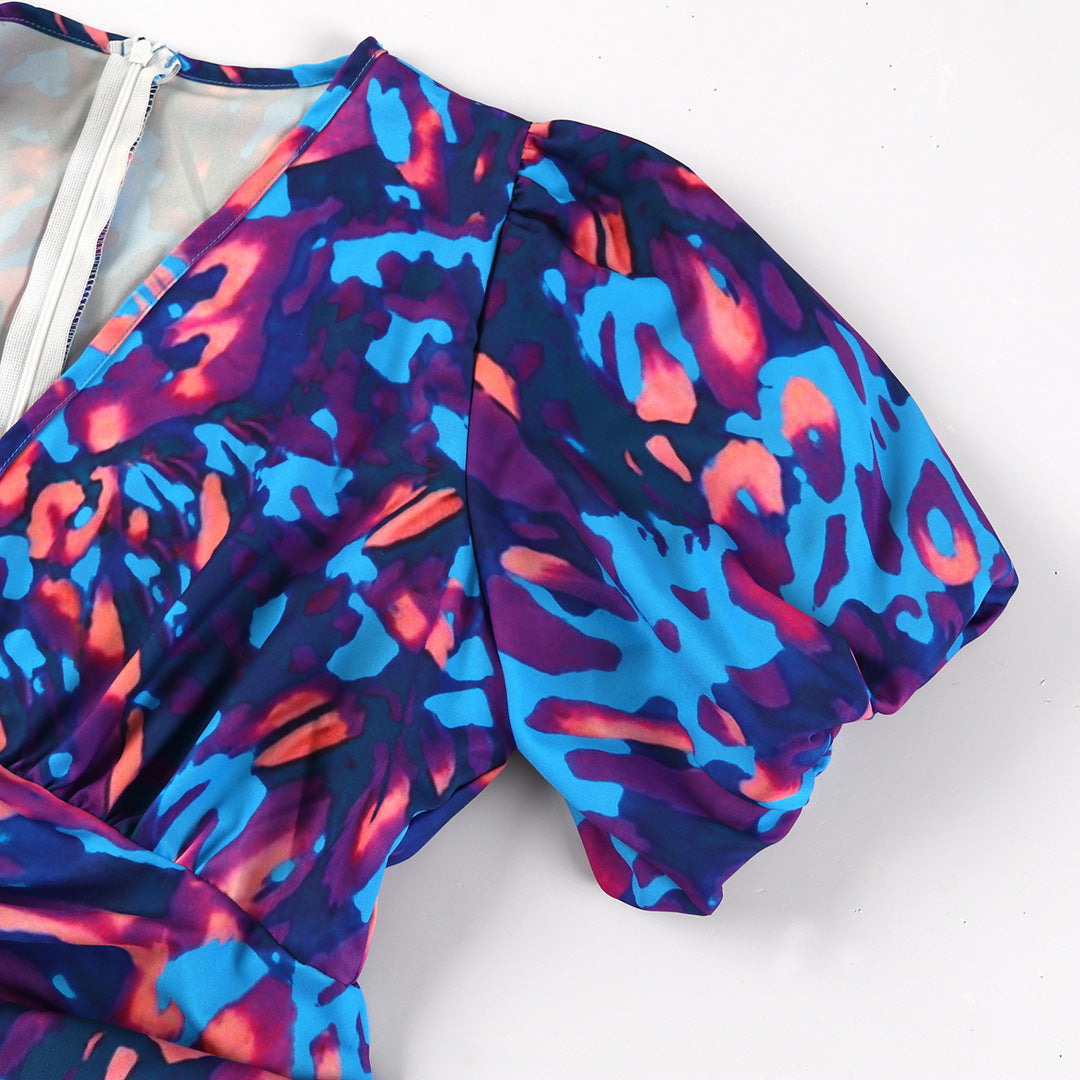 Damen Midikleid mit Puffärmeln und Animal-Print – Elegantes Sommerkleid für besondere Anlässe