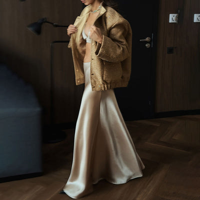 Michelle – Goldene Paillettenseidenjacke mit Stehkragen