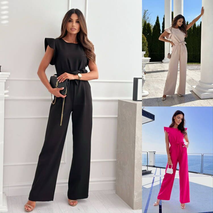 Damen Eleganter Jumpsuit mit Weitem Bein – Perfekt für Büro, Freizeit & Events