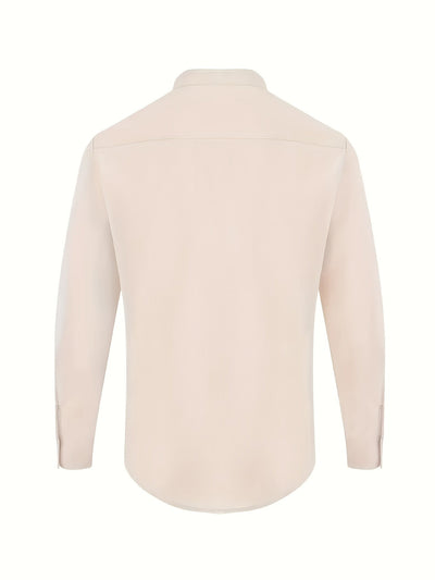 Casual Herren Leinen-Hemd – V-Ausschnitt, Langarm, Regular Fit, nicht-dehnbar