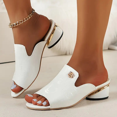 Krokodil-Muster Chunky Heel Sandalen Elegante Pumps mit Offener Spitze