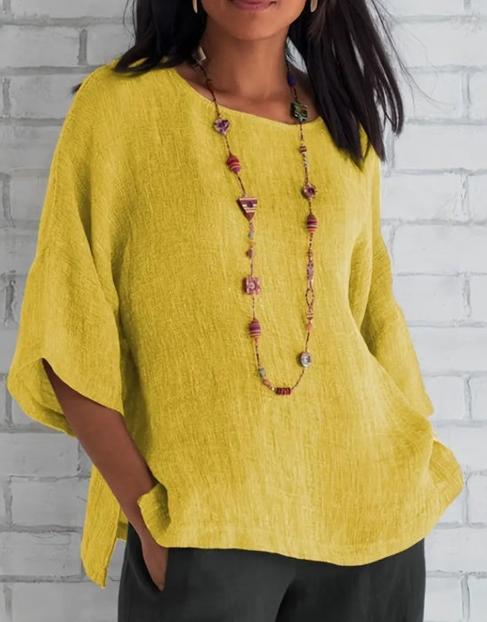 Joanne – Damenbluse mit Rundhalsausschnitt und 3/4-Ärmeln