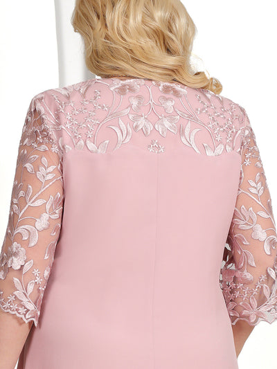 Sandra – Besticktes Chiffon-Patchwork-Kleid mit Rundhalsausschnitt