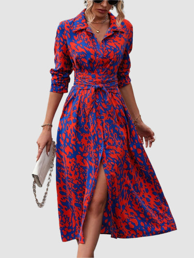 Virella – Elegantes Knoopkleid mit langen Ärmeln und Allover-Druck