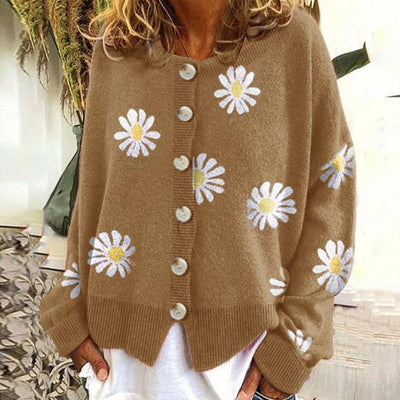 Daisy Süße Strickjacke mit Gänseblümchenmuster für Damen