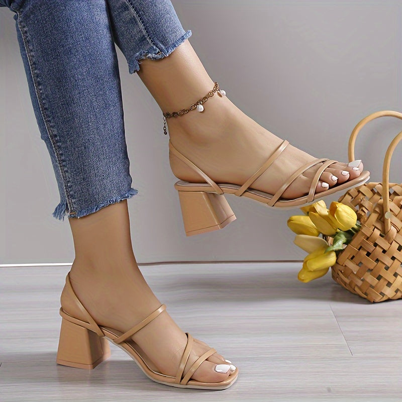 Klotzige Ferse Sandalen – Sommer Pumps mit Quadratzehen, Schlupfstiefel