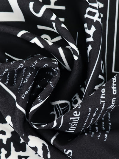 Zeitungsdruck Hemdkleid Lässiges Langarm Kleid mit Knopfleiste