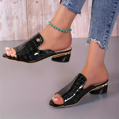 Krokodil-Muster Sandalen Offene Zehen Chunky Absatz Elegante Slip-On Pumps