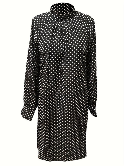 Polka Tupfen Kleid Elegantes Langarm Mini Kleid mit Stehkragen