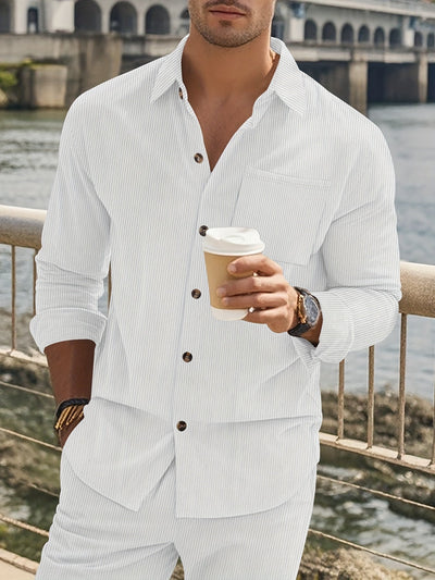 Herren Langarm Cordhemd – Einfarbig, Weicher Baumwollmix, Lässig & Bequem mit Brusttasche