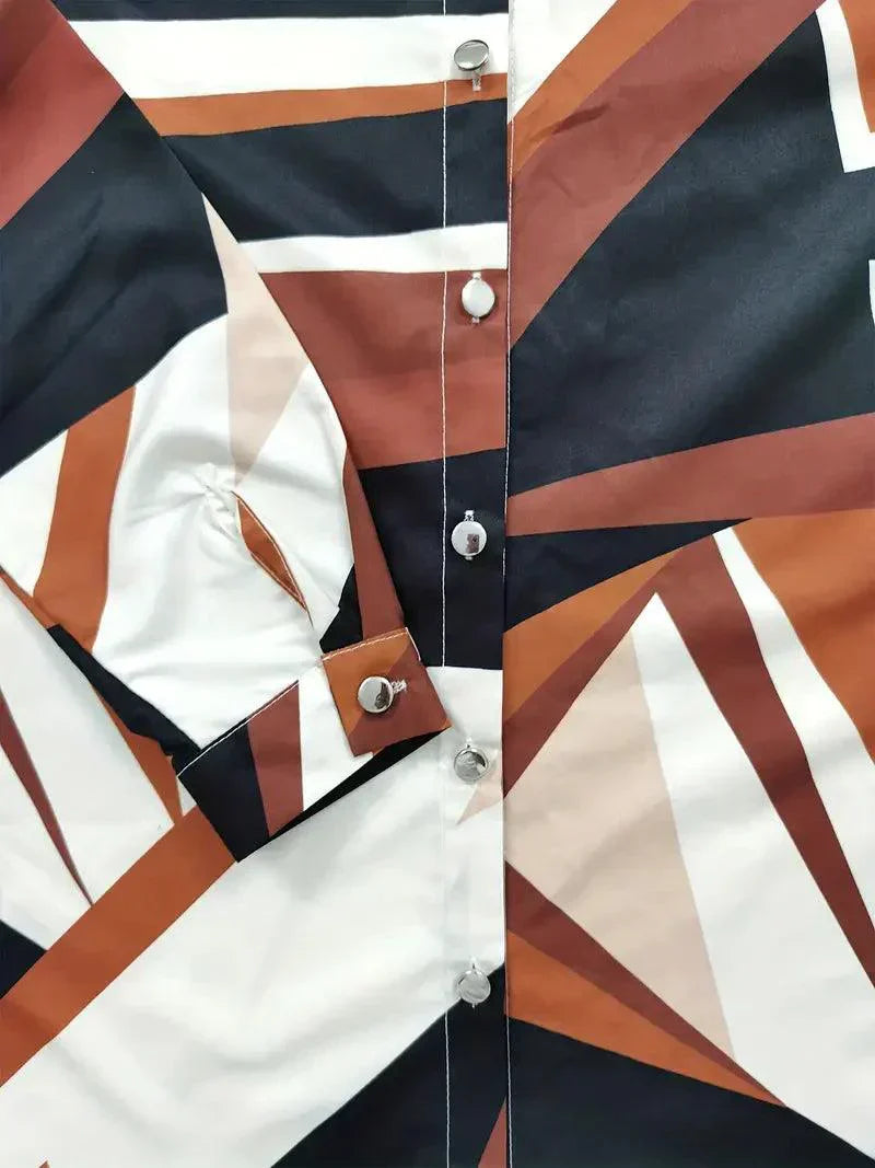Trendige Damenbluse mit abstraktem Muster und Knopfleiste – Marlene