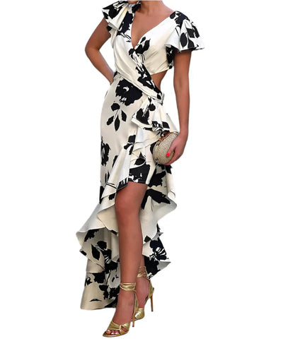 Marcy - Bedrucktes Kleid mit V-Ausschnitt und Rüschärmeln