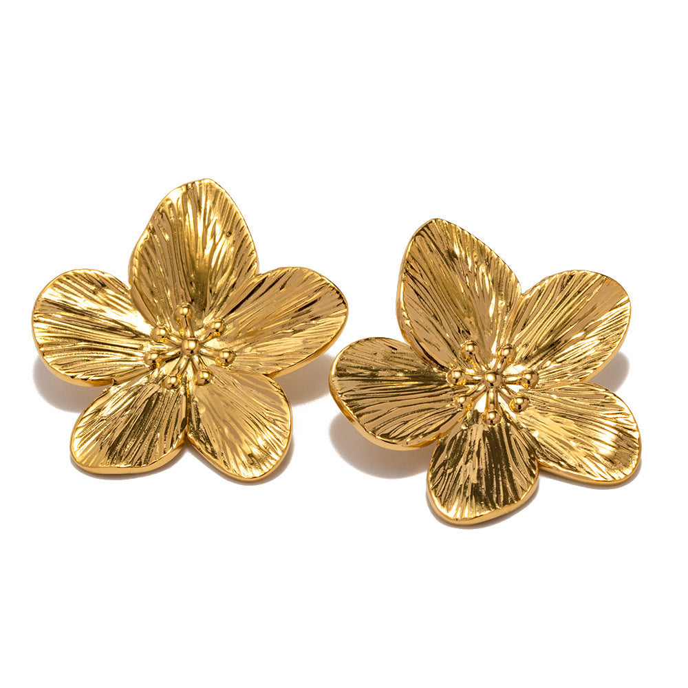 Kate – Matte Retro Gold Edelstahl Blumen Ohrstecker