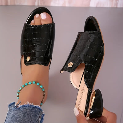 Krokodil-Muster Sandalen Offene Zehen Chunky Absatz Elegante Slip-On Pumps