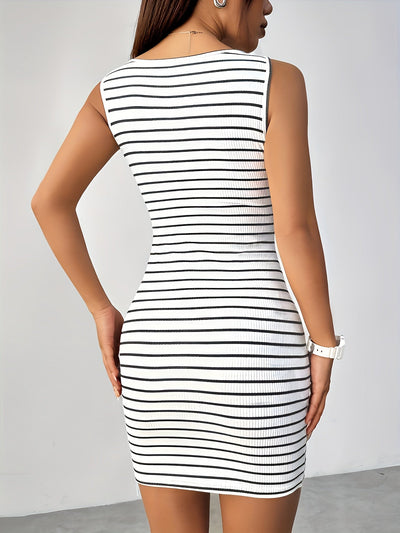 Gestreiftes Sommerkleid – Ärmellos, Knopfleiste, Knielang & Bequem