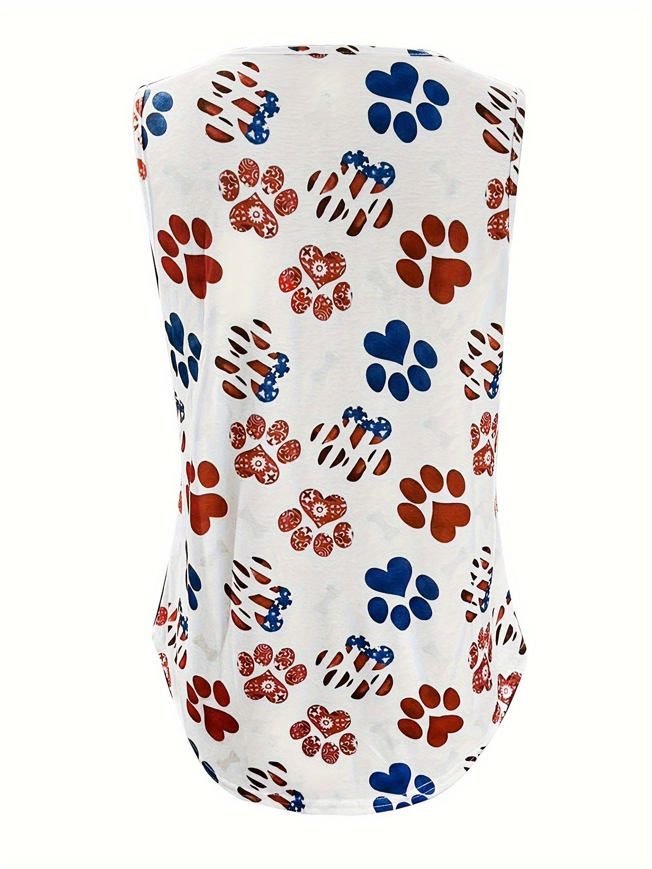 Schickes Tanktop mit Blumen- und Pfötchendruck und plissiertem Rundhalsausschnitt