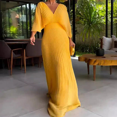 Renata - Magenta gefaltetes Maxikleid