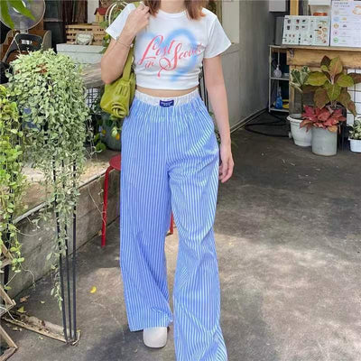 Melissa – Breite Hose mit vertikalen Streifen und elastischem Bund