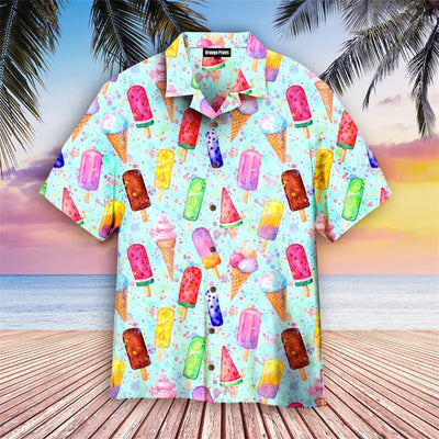 Herren Hawaiianhemd Eiscreme-Print Retro Sommer Strand Freizeitshirt