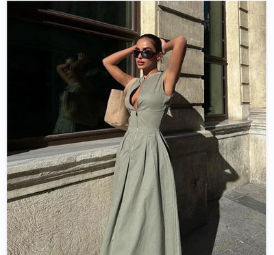 Bianca - Langes ärmelloses Kleid mit Reißverschluss vorne