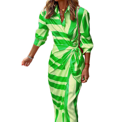 Margaret – Gestreiftes Kleid mit Kordelzug im Cardigan-Stil