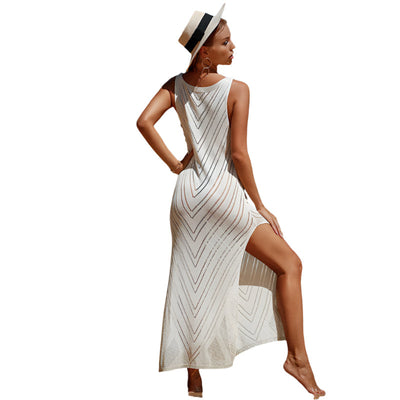 Tia - Hohe Schlitz ärmelloses Chevron Maxi Strandkleid