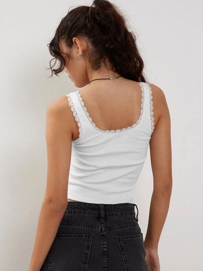 Lea | Romantisches Ripp-Tanktop mit Spitzenbesatz