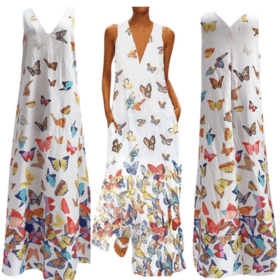 Trendy Ärmelloses Maxi-Sommerkleid mit Schmetterlingsmuster – Malia