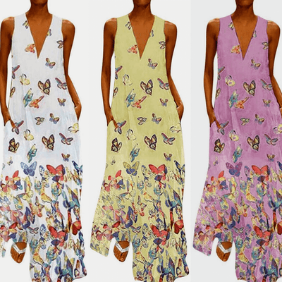 Trendy Ärmelloses Maxi-Sommerkleid mit Schmetterlingsmuster – Malia