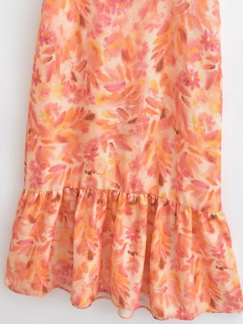 Damen Maxikleid mit Rüschen und V-Ausschnitt – Elegantes Sommerkleid für Alltag und besondere Anlässe