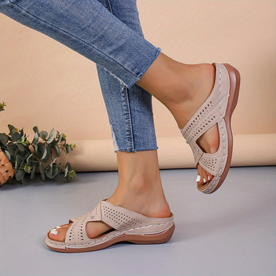 Vintage Sandalen Flache Slide Sandalen mit Strass Bequeme Sommerschuhe