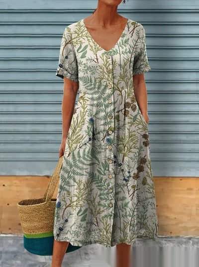 Luna - Midikleid mit Blumenmuster und Knopfverschluss vorne