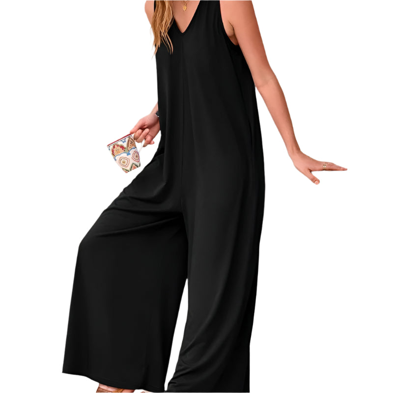 Serenity Ärmelloser V-Ausschnitt Jumpsuit mit Weitem Bein für Damen