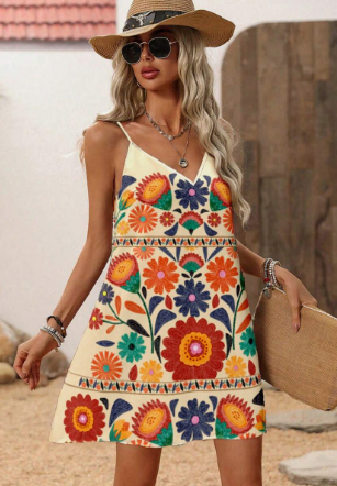 Marisol - Kurzes Kleid mit Trägern und Blumendruck