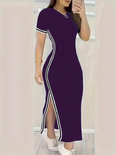 Elegantes Leibchen Kleid mit Kontrastsaum – Kurzarm & Figurbetont