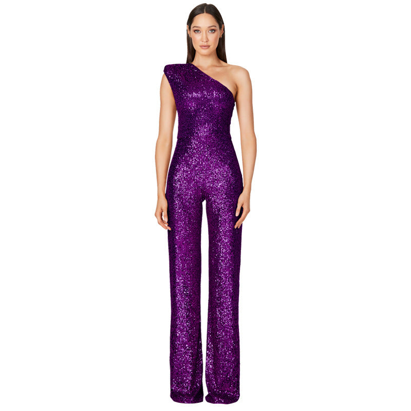 Helen – Ärmelloser Pailletten-Jumpsuit mit One-Shoulder-Design