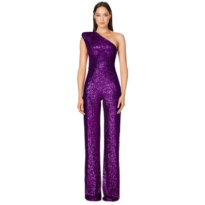 Helen – Ärmelloser Pailletten-Jumpsuit mit One-Shoulder-Design