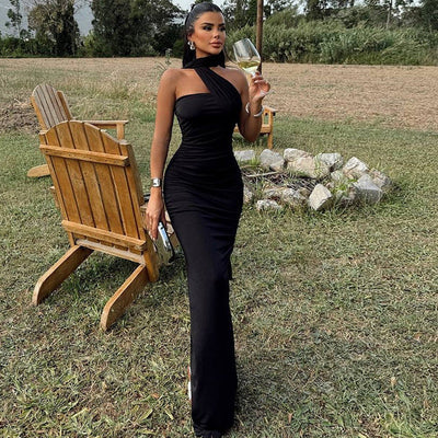 Diana - Drapiertes Maxikleid mit einer Schulterpartie