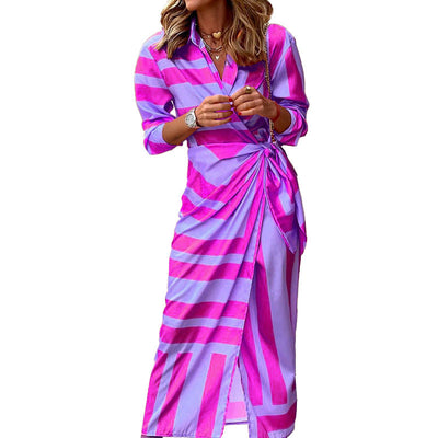 Margaret – Gestreiftes Kleid mit Kordelzug im Cardigan-Stil