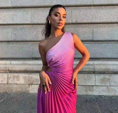 Aurora - Asymmetrisches plissiertes langes Kleid