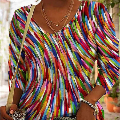 Damen Pullover im künstlerischen Retro-Design mit geometrischem Muster – Bequemer Freizeit-Top für Alltag & Ausgehen