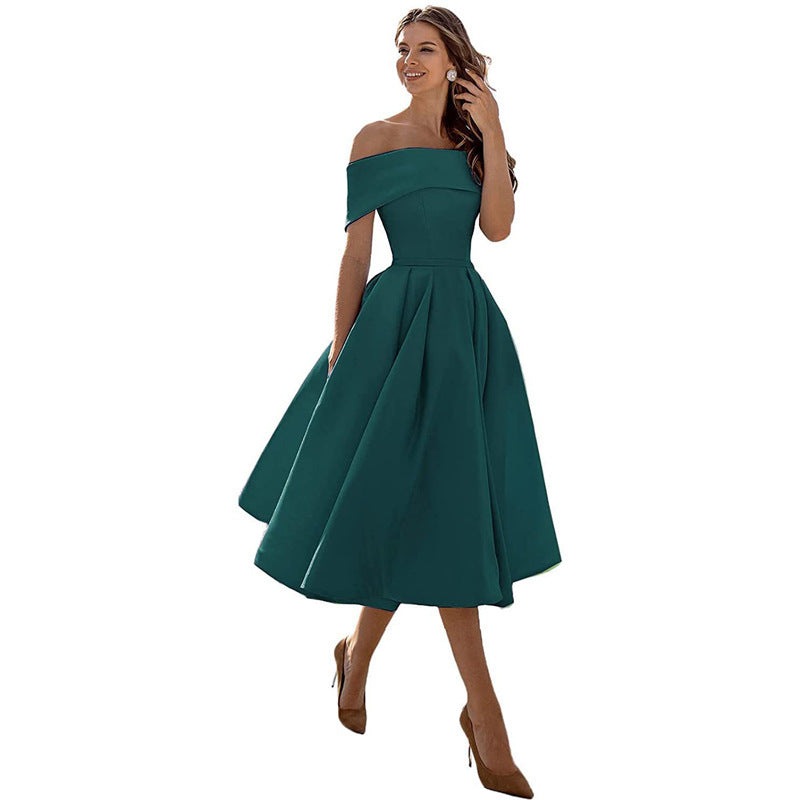 Fiona – Modisches, lässiges trägerloses Satin-Party-Kleid