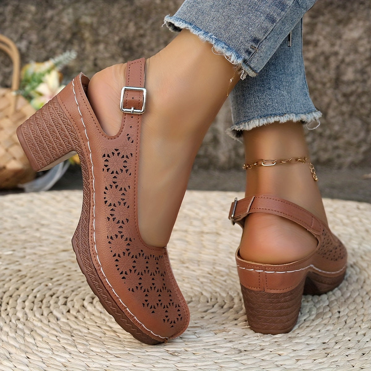 Hohe Absätze Bequeme Sommer Sandaletten mit Chunky Absatz