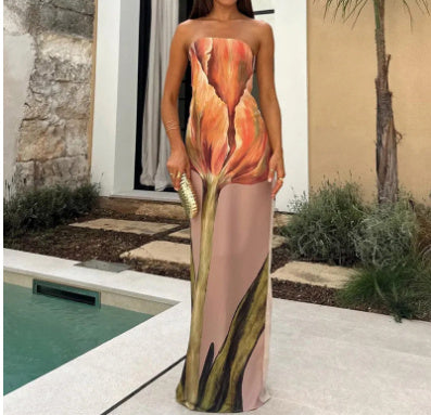 Jane – Modisches Avocado-Print Tube Top Kleid