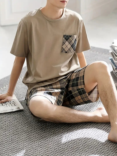 Severin - Pyjama-Set für Herren mit kurzärmeligen und karierten Shorts