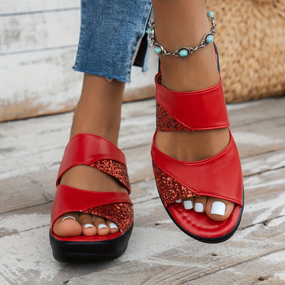 Keilabsatz Pailletten Sandalen Bequeme Sommerschuhe