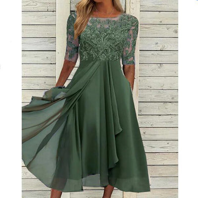 Katy – Chiffon Kleid mit Spitzen-Einsatz und Lochmuster für Brautjungfern