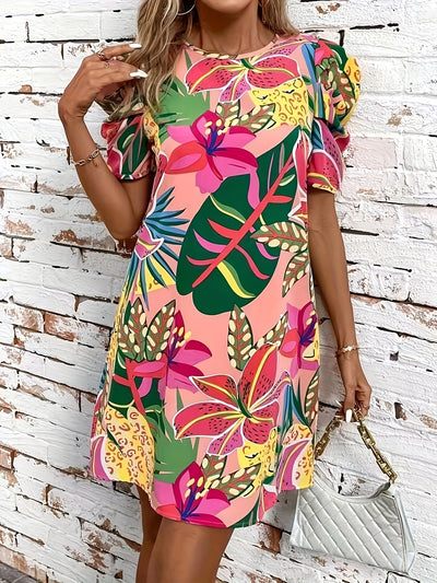 Luftiges Sommerkleid mit Print – Knielang, Puffärmel, Elegant & Bequem