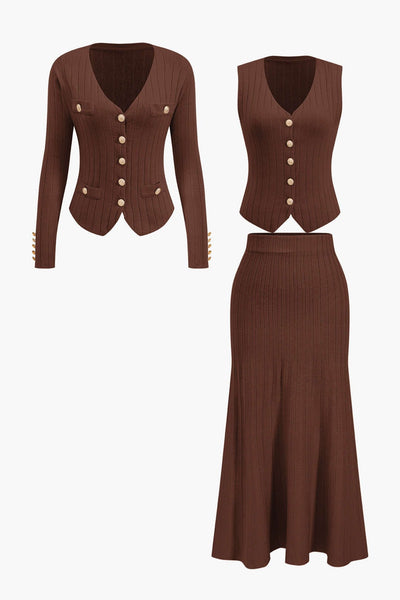 Estelle | Strick-Set mit Blazer, Weste & Midirock